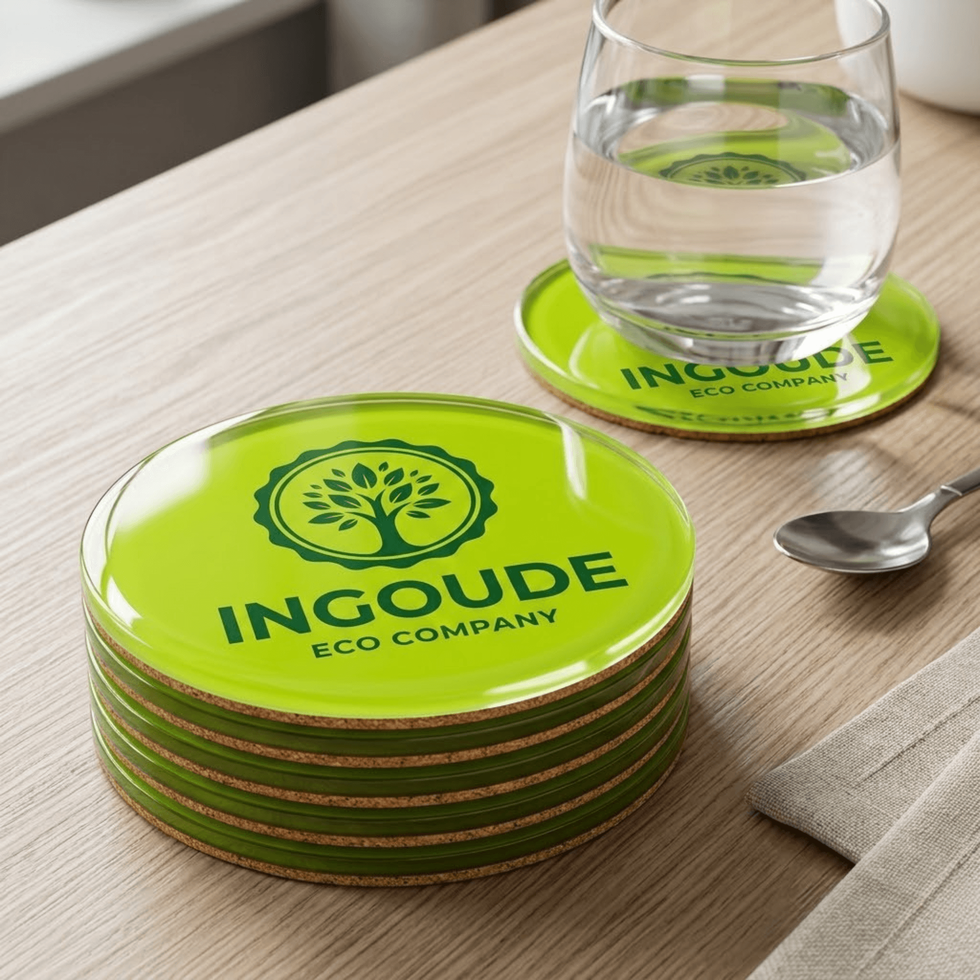 Bulk Custom Coasters with Logo - Personalized Acrylic Drink Coasters with Cork - Branded Promotional Merchandise for Business Giveaways and Corporate Gifts 4 custom coasters bulk