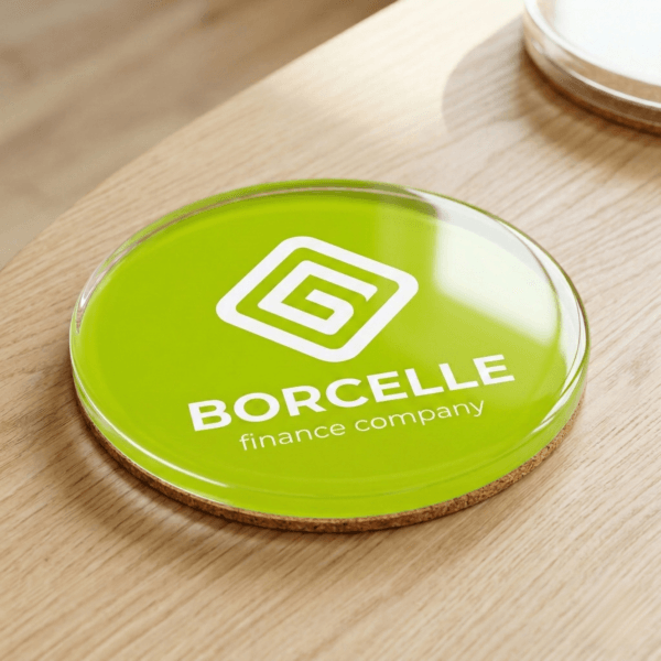 Bulk Custom Coasters with Logo – Personalized Acrylic Drink Coasters with Cork – Branded Promotional Merchandise for Business Giveaways and Corporate Gifts