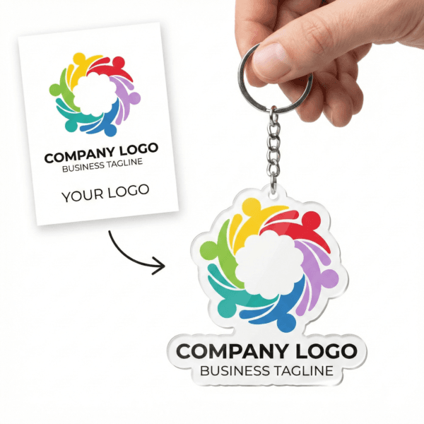 Home 29 Custom Shape Keychains with Business Logo – Personalized White Acrylic Keychains Bulk Promotional Items for Trade Shows and Business