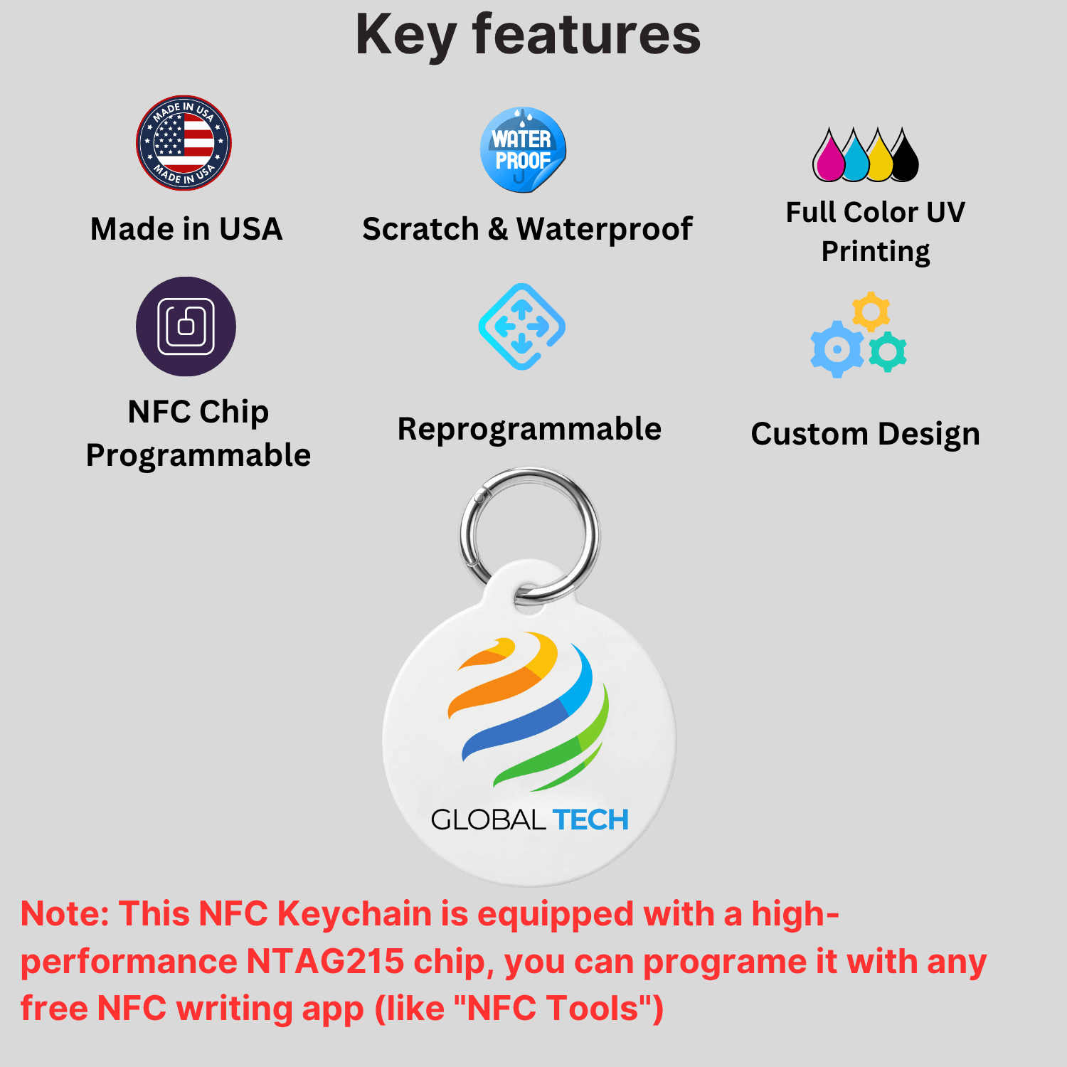 Custom NFC Tags with Logo - Programmable White Square Acrylic Keychains - Bulk Smart Swag for Trade Shows 6 nfc keychain features