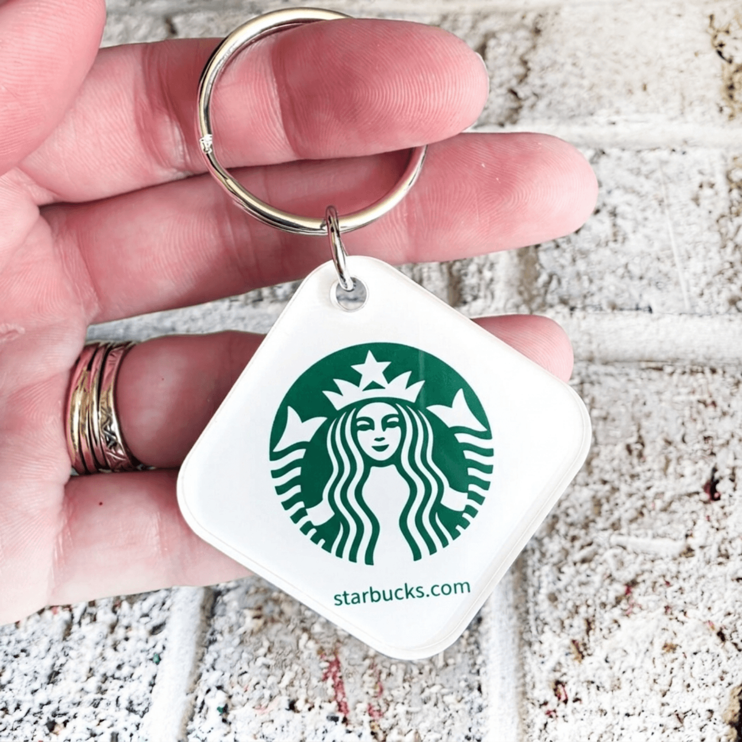 Custom Keychains Bulk for Trade Show Giveaways – Branded Logo Keychains for Corporate Gifts (Square White Acrylic) 4 cheap branded promo keychains