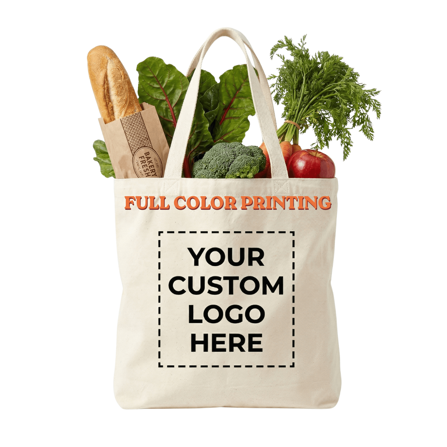 Custom Tote Bags with Logo in Bulk | Personalized 10oz Durable Canvas Shopping Bags Full Color Printed 1 custom tote bags with logo